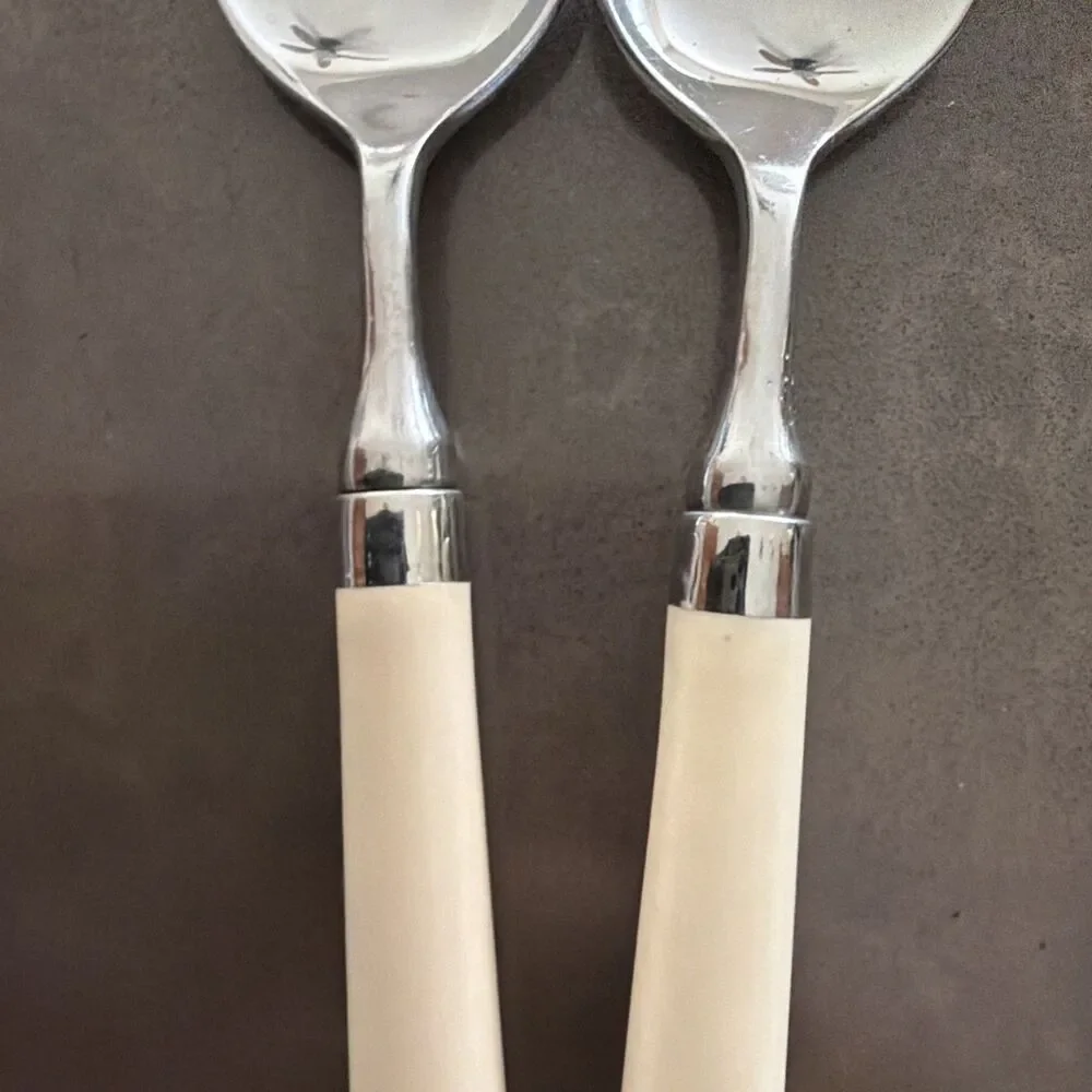 Set Of 2 Stanley Roberts Spectrum Ivory Stainless TEASPOONS 6 1/2